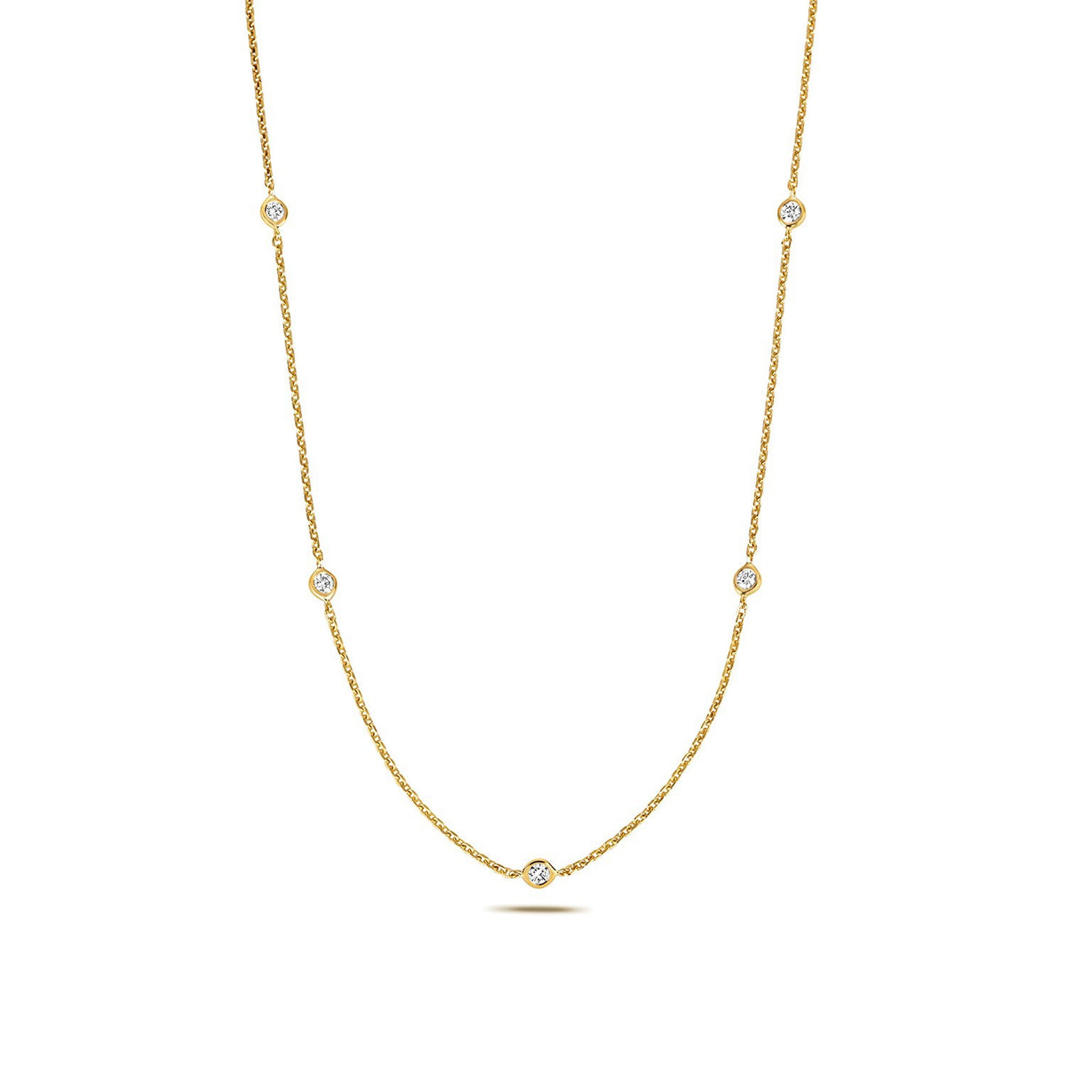 5 Flush Natural Diamond Necklace 18ct Yellow Gold Hallmarked British Made