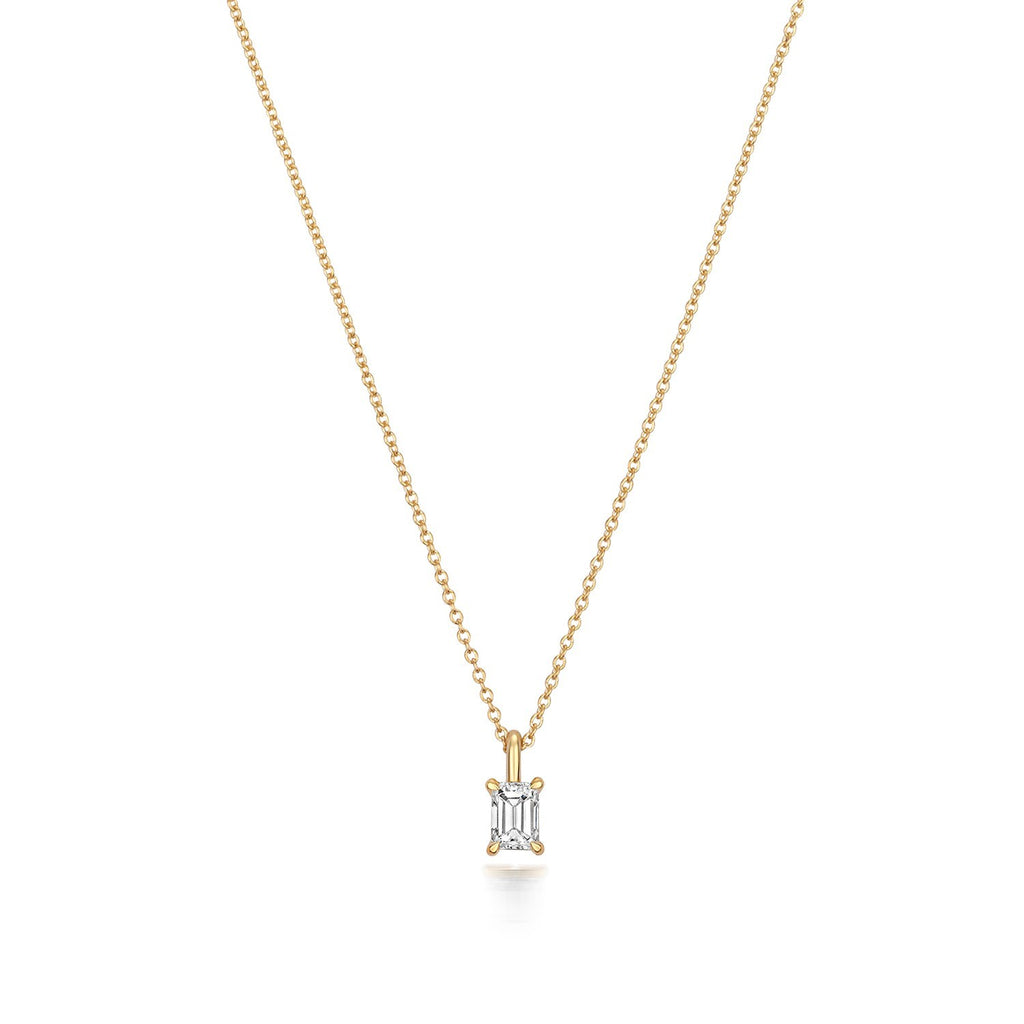 1 Natural Diamond Emerald Cut Necklace 18ct Yelllow Gold Hallmarked British Made