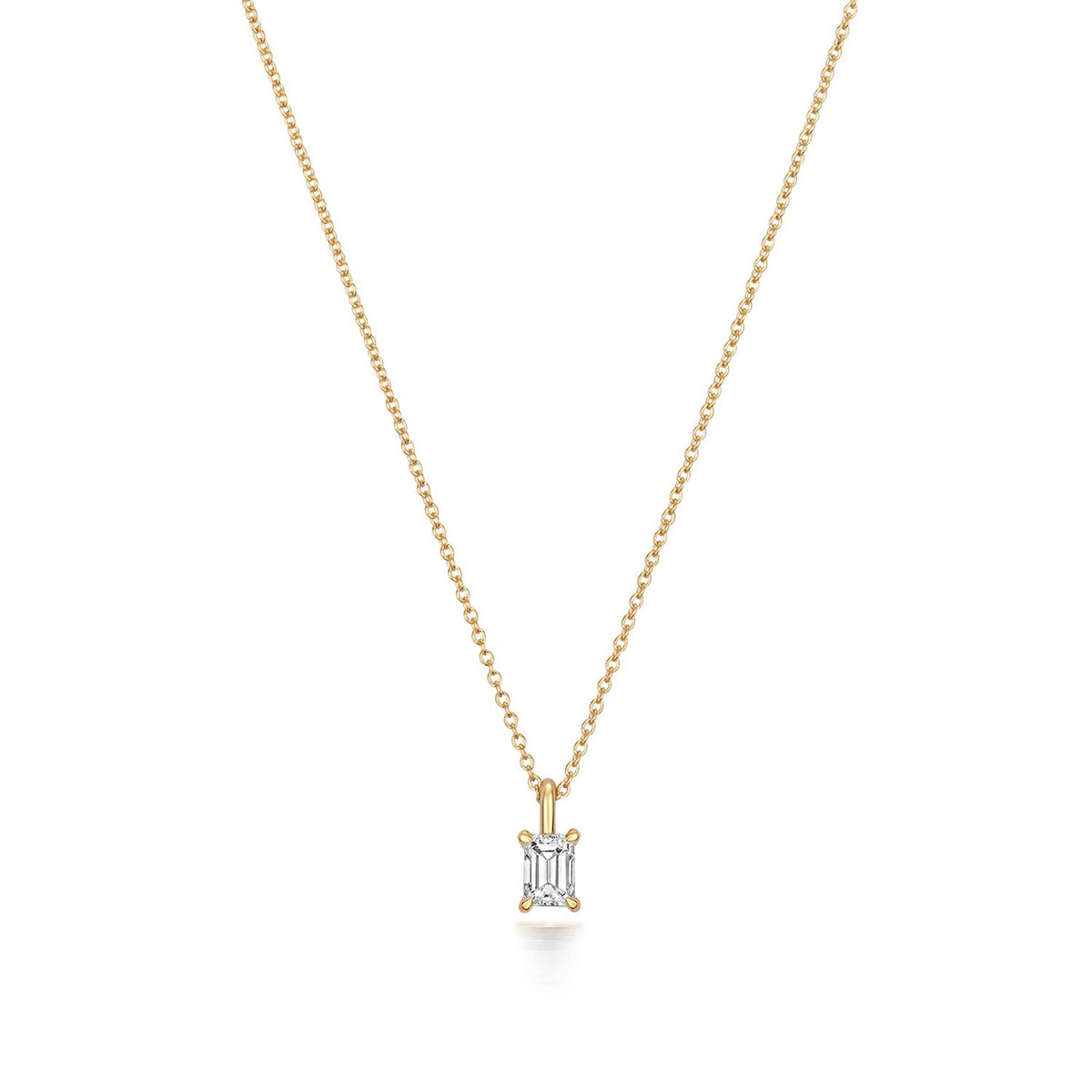 1 Natural Diamond Emerald Cut Necklace 18ct Yelllow Gold Hallmarked British Made