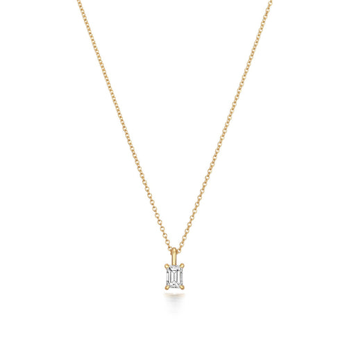 1 Natural Diamond Emerald Cut Necklace 18ct Yelllow Gold Hallmarked British Made