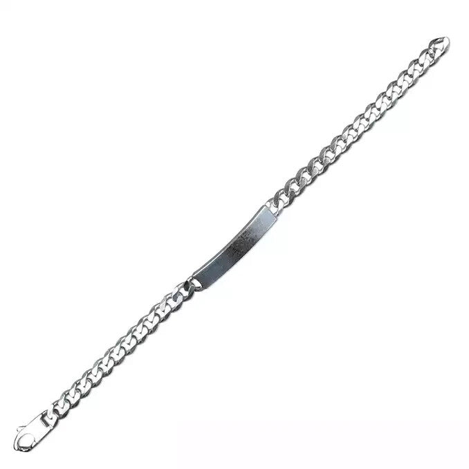 Gents Solid Sterling Silver ID Curb Chain Bracelet 925 Hallmarked British Made