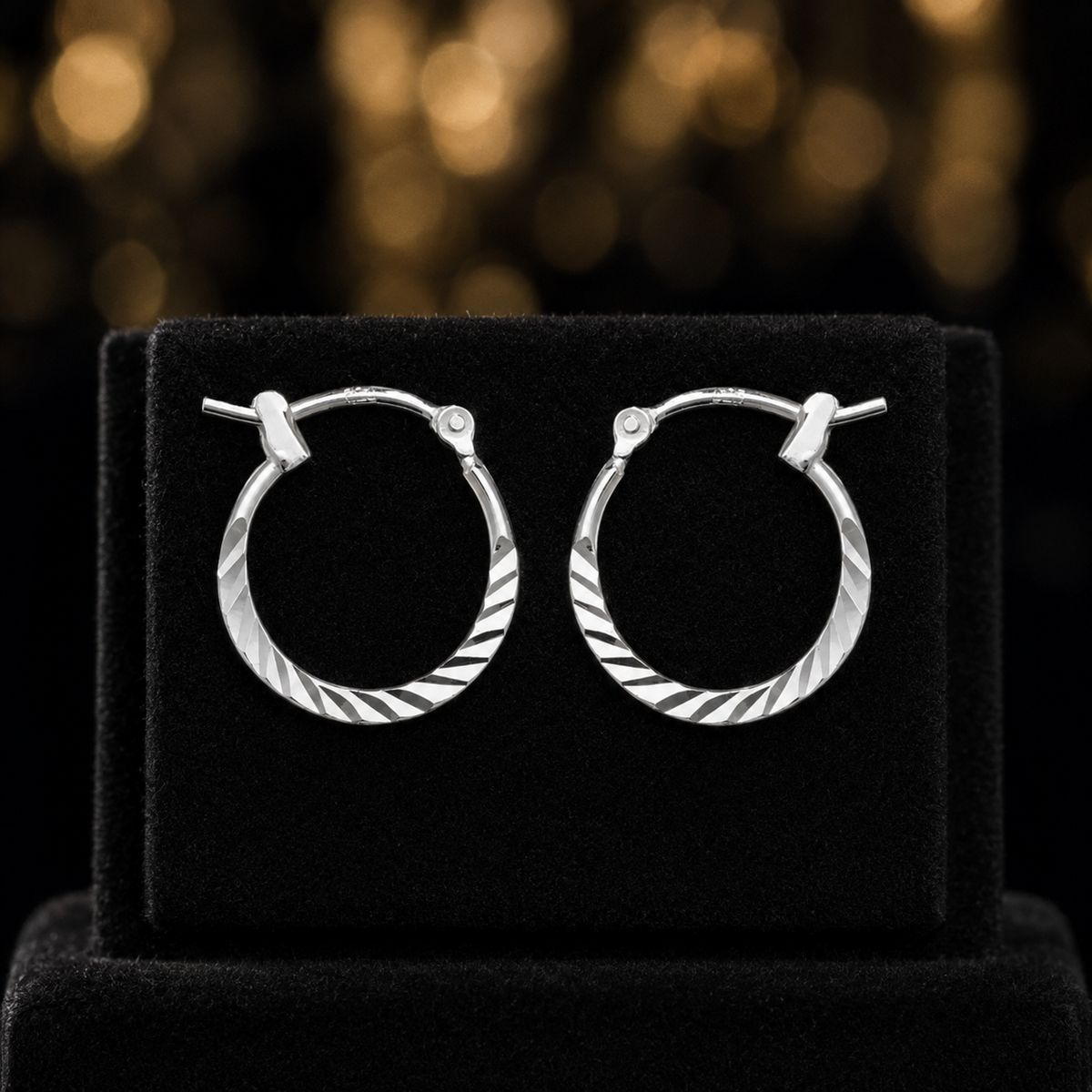 Sterling Silver Hoop Earrings 15mm 925 Hallmarked Diamond Cut British Made
