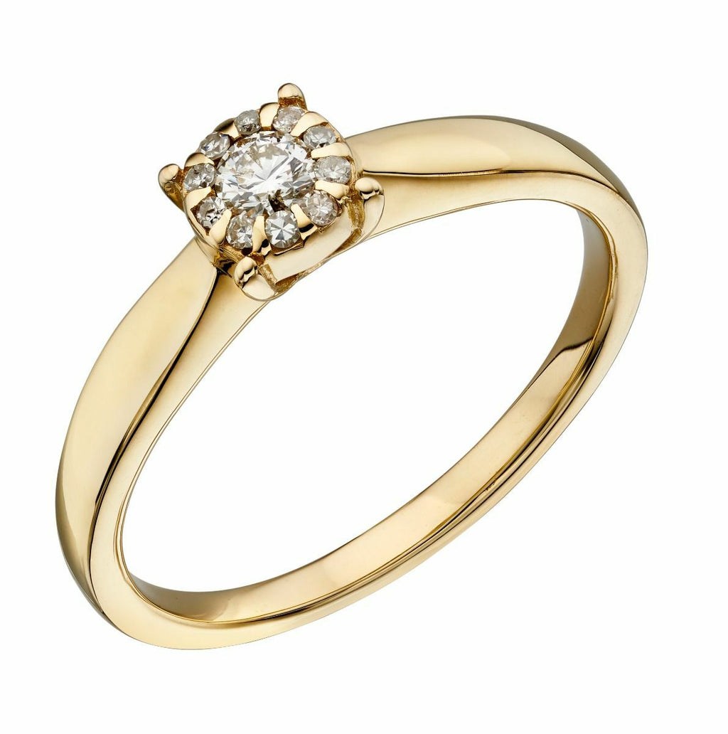 Natural Diamond Cluster Ring in Solid 9ct Yellow Gold 375 Hallmarked