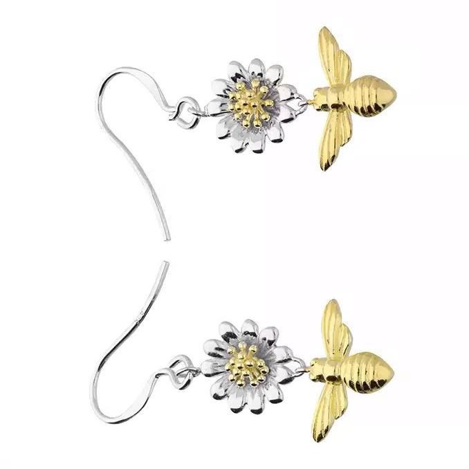 Bumble Bee Drop Earrings 18ct Yellow Gold Plated Hallmarked British Made