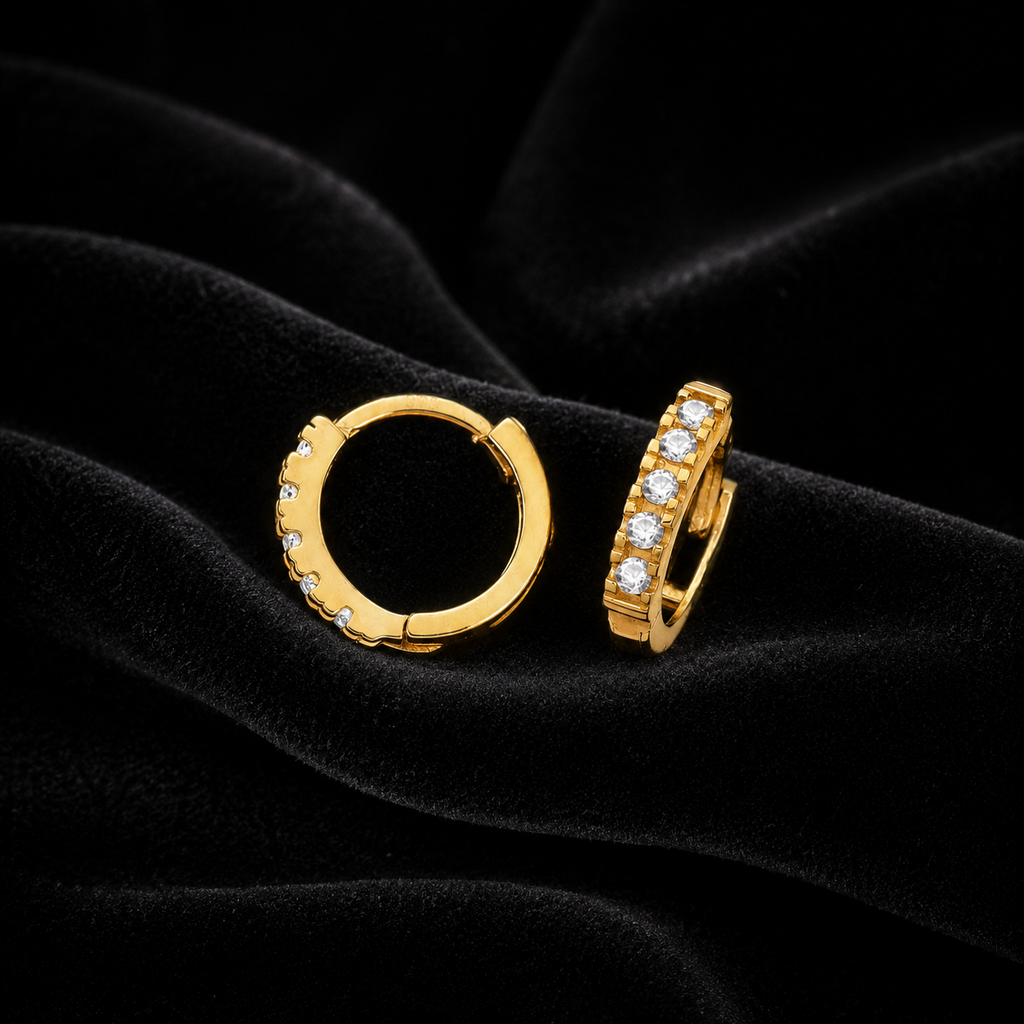 9ct Yellow Gold 5 Stone Hoop Earrings British Made 375 Hallmark Brand New Boxed