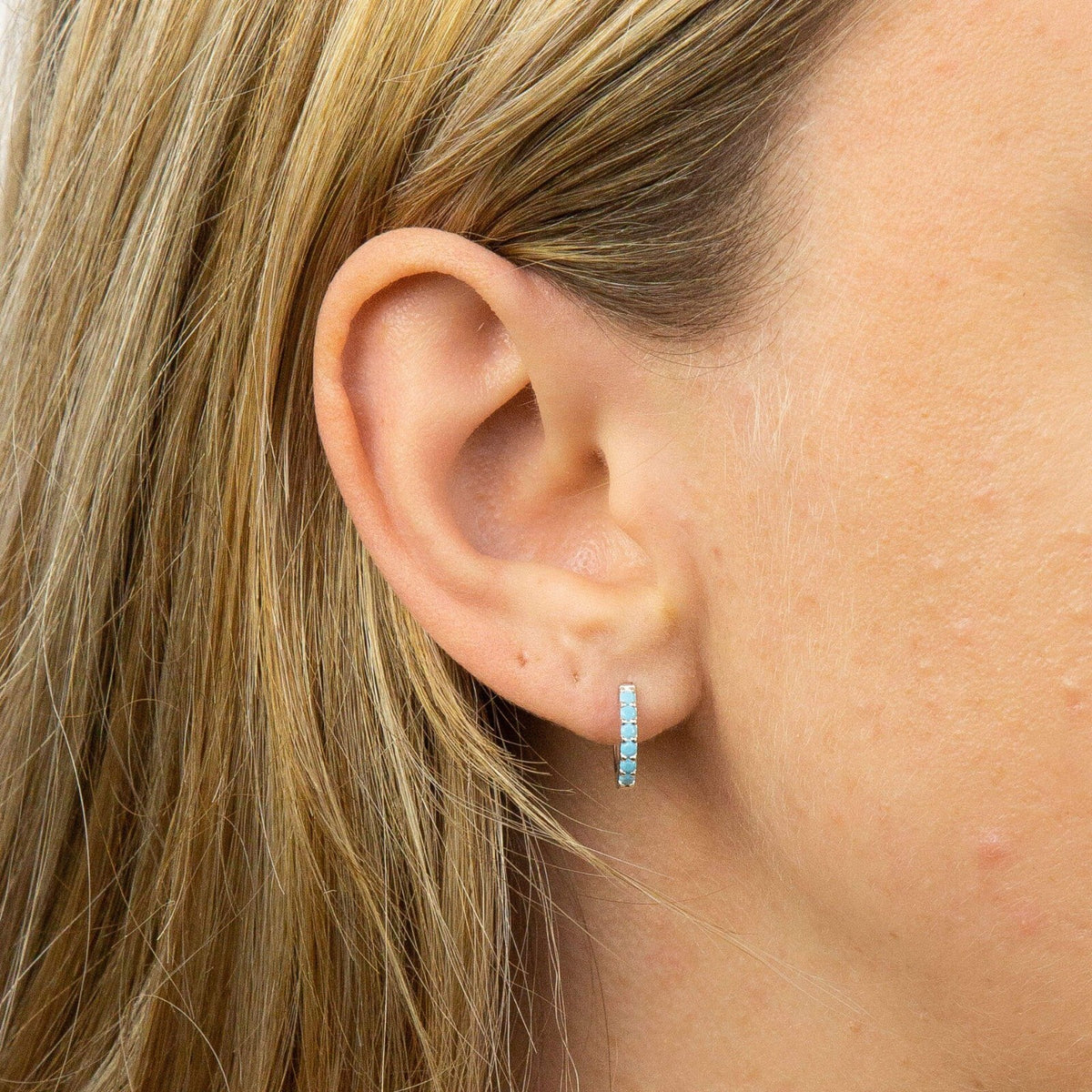 6 Stone Turquoise Hoop Earrings Sterling Silver 925 Hallmarked Brand New