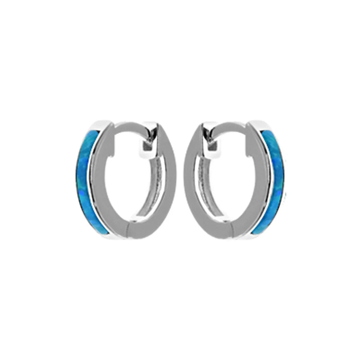 11mm Flush Blue Opal Hoop Earrings Sterling Silver 925 Hallmark Brand New Boxed