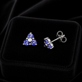 Yellow Gold 3 Stone Tanzanite Earrings 9ct 375 Hallmarked New Boxed British Made