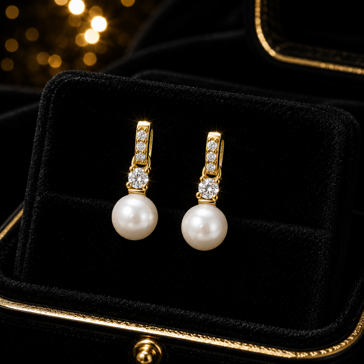 5 Stone Pearl Drop Earrings 9ct Yellow Gold Plated Hallmarked British Made