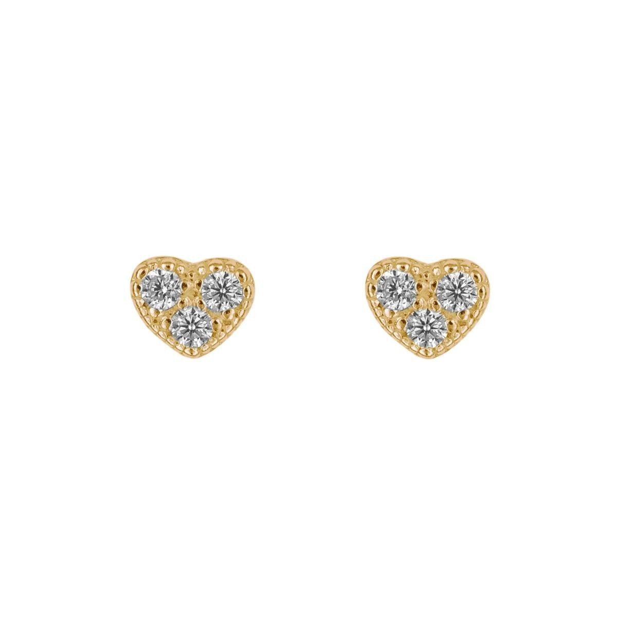 Zircon Heart Stud Earrings 9ct Yellow Gold Plated Hallmarked Brand New Boxed