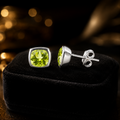 Natural Peridot Squircle Earrings Sterling Silver 925 Hallmarked Brand New