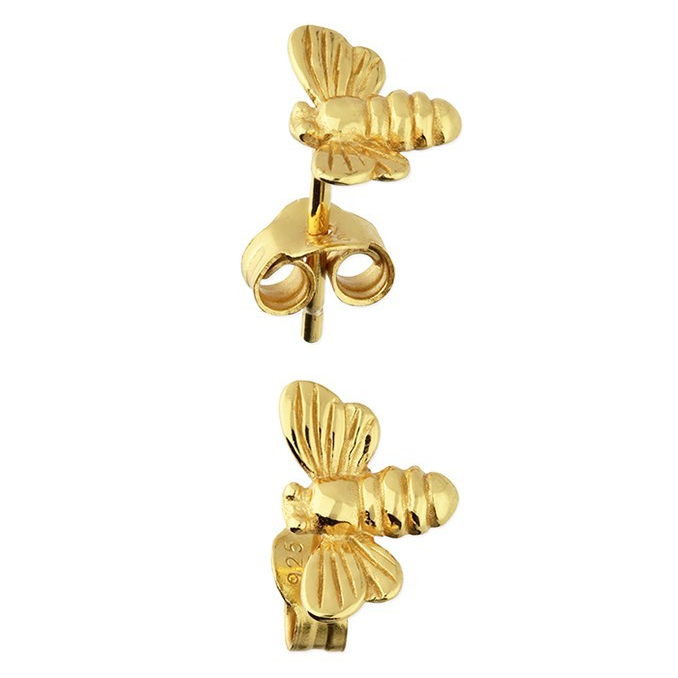 Bumble Bee Stud Earrings 18ct Yellow Gold Plated Hallmarked British Made
