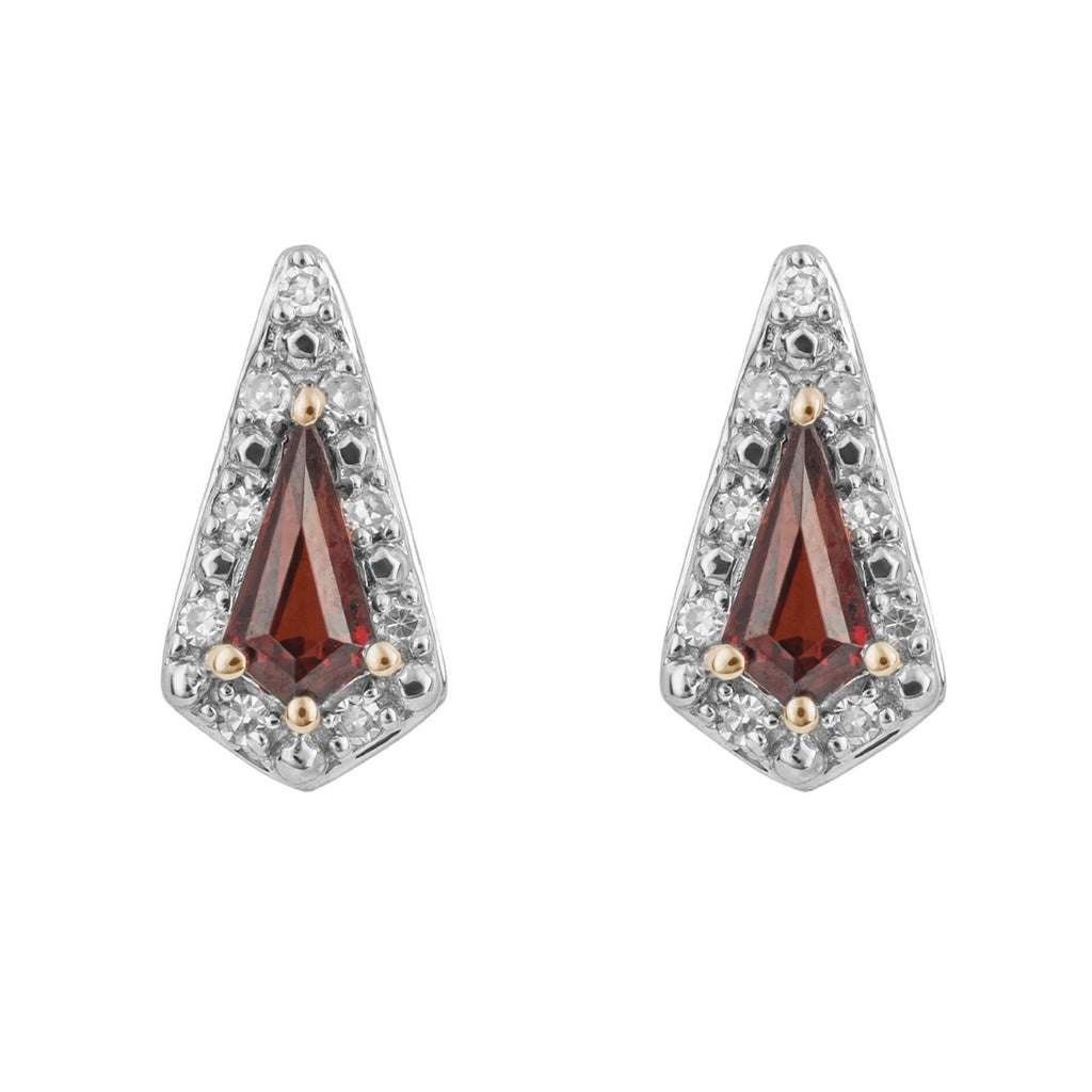 Trapeze Diamond Garnet Pendant & Earrings Set 9ct Mixed Gold 375 Hallmarked