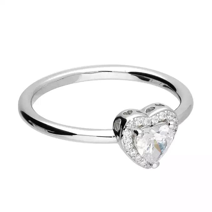 Halo Heart Ring Sterling Silver 925 Hallmarked British Made Size L - R