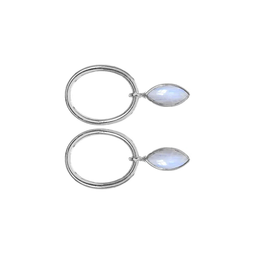 Marquise Moonstone Hoop Earrings Sterling Silver 925 Hallmark Brand New Boxed