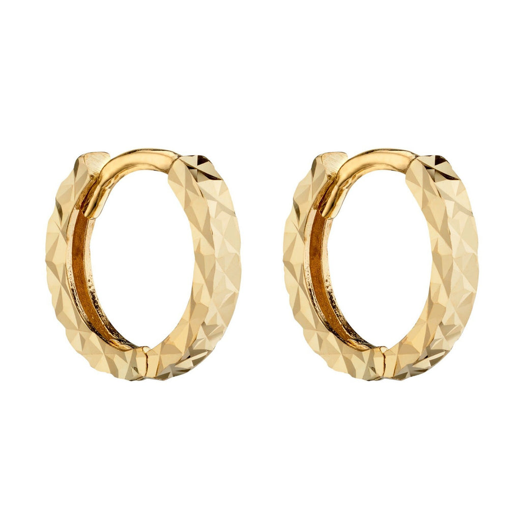 Diamond Cut Hoop Earrings 9ct Yellow Gold 375 Hallmarked British Made