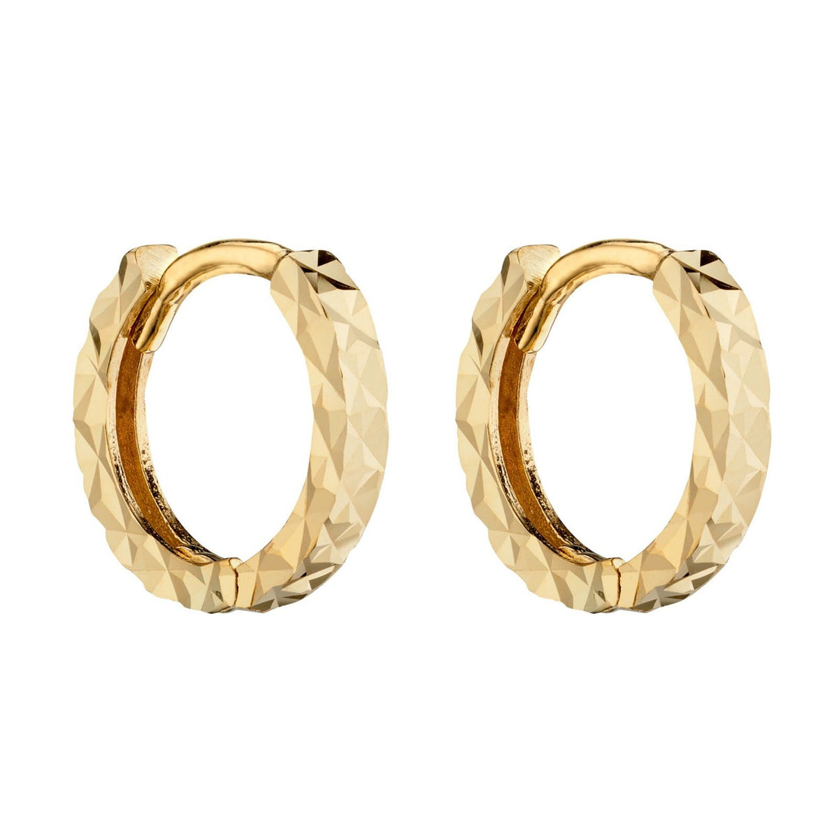 Diamond Cut Hoop Earrings 9ct Yellow Gold 375 Hallmarked British Made