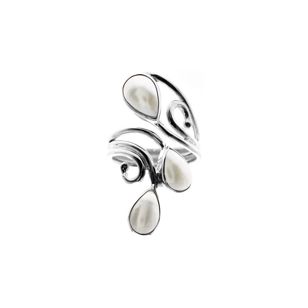 Teardrop Pearl Wrap Ring Sterling Silver 925 Hallmark British Made Size K - T