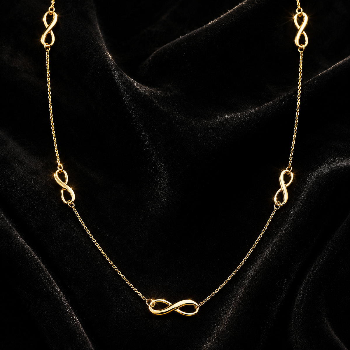 Infinity Station Necklace 9ct Yellow Gold 375 Hallmarked British Made 43cm