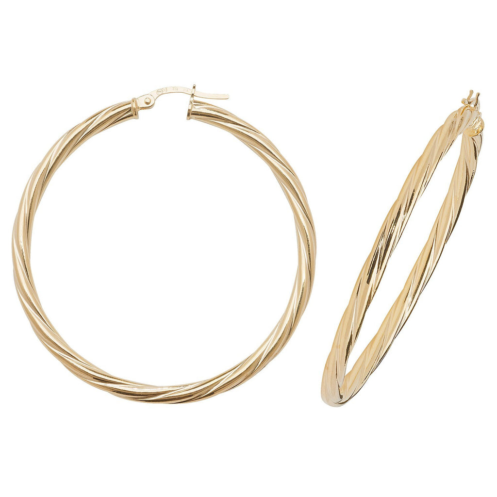 9ct Yellow Gold Twist Hoop Earrings 375 Hallmarked 30mm - 60mm Diameter