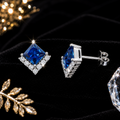 Diamond Style Sapphire Stud Earrings Sterling Silver 925 Hallmarked British Made