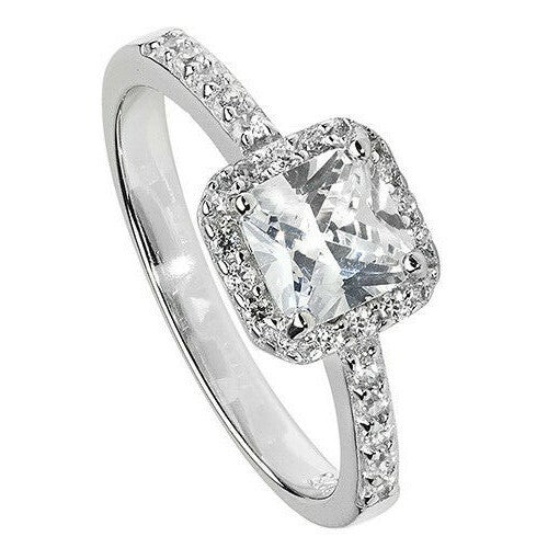 Sterling Silver Princess Halo Ring Engagement Gemstone 925 Hallmarked Size K - T