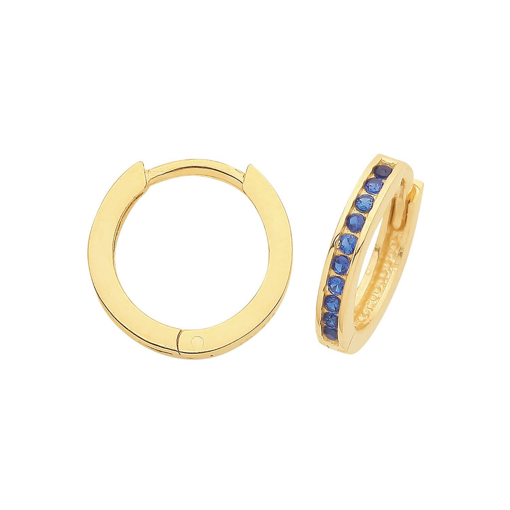 9ct Yellow Gold Sapphire Hoop Earrings British Made 375 Hallmark Brand New Boxed