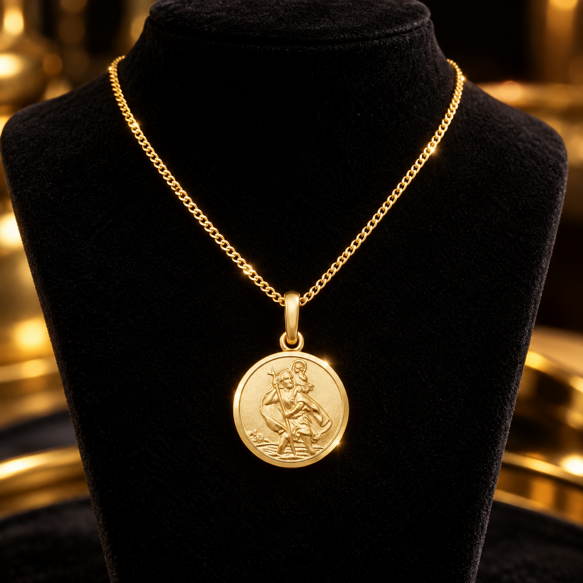 St Christopher 9ct Yellow Gold Pendant 375 Hallmarked All Chain Lengths