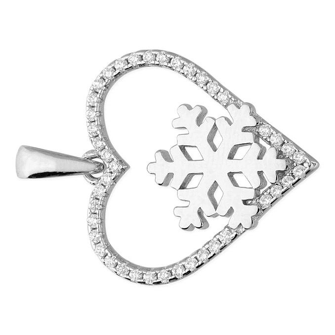 Heart & Snowflake Pendant Sterling Silver 925 Hallmarked All Chain Lengths