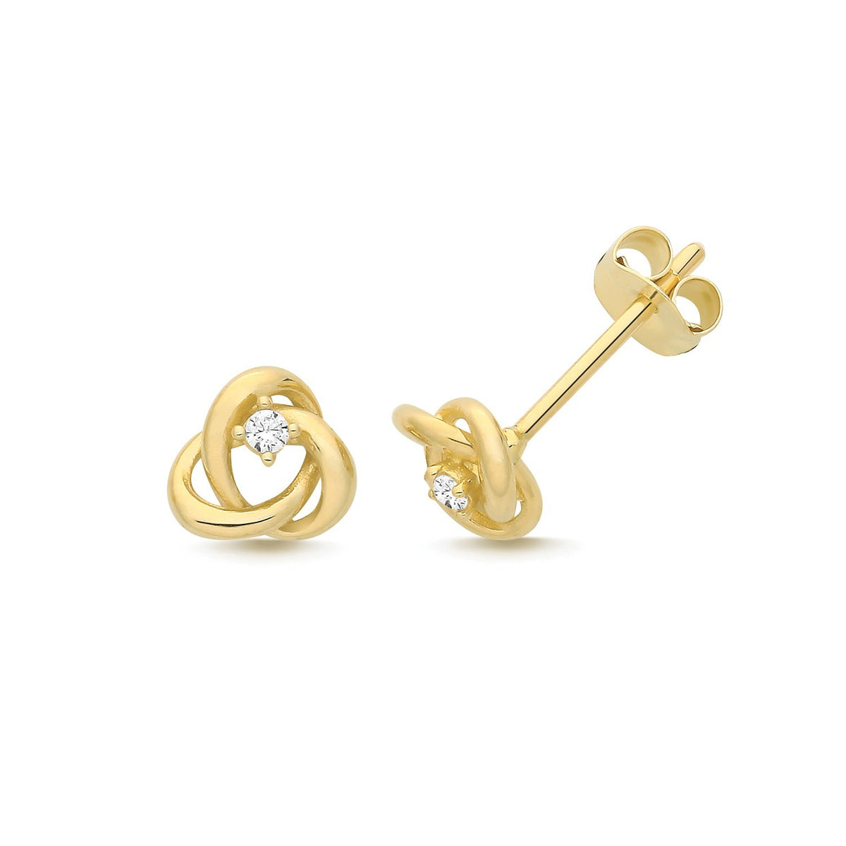 Solitaire Knot Stud Earrings 9ct Yellow Gold 375 Hallmarked Brand New Boxed