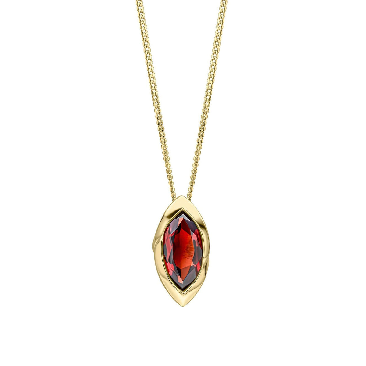 Natural Flush Marquise Garnet Pendant 9ct Yellow Gold 375 Hallmark British Made