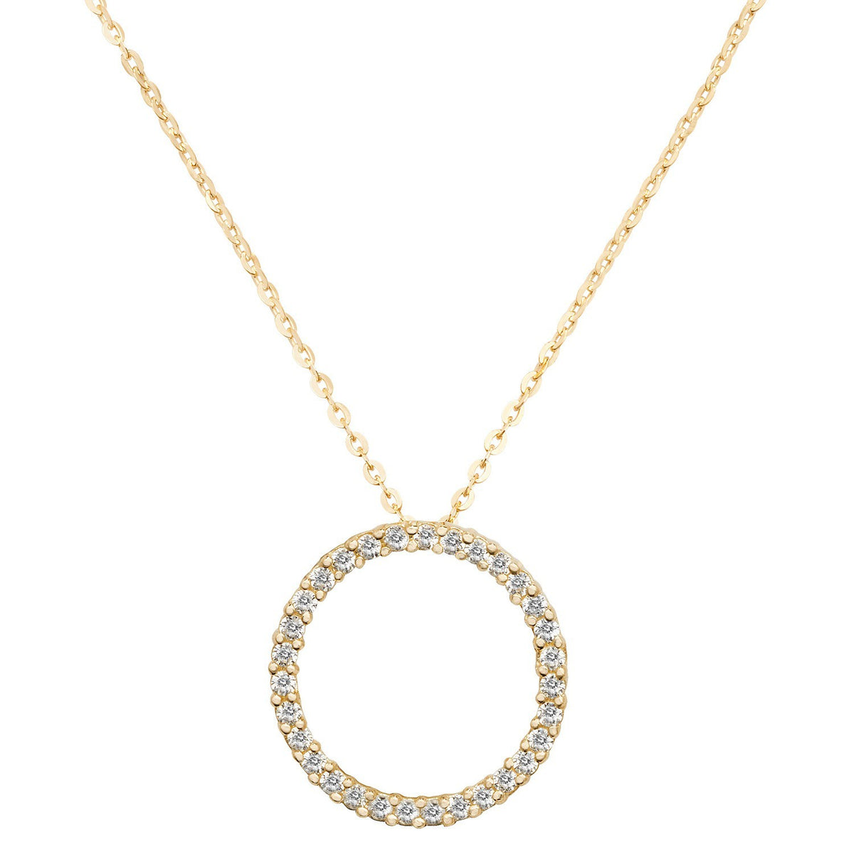 Ladies Pave Infinity Circle Necklace 9ct Yellow Gold 375 Hallmarked British Made