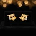 Aquamarine Bird Stud Earrings 9ct Yellow Gold Plated Hallmarked British Made