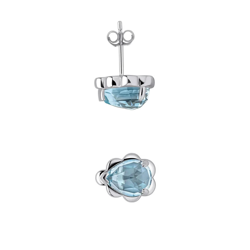 Floral Teardrop Topaz Stud Earrings 9ct White Gold 375 Hallmarked British Made
