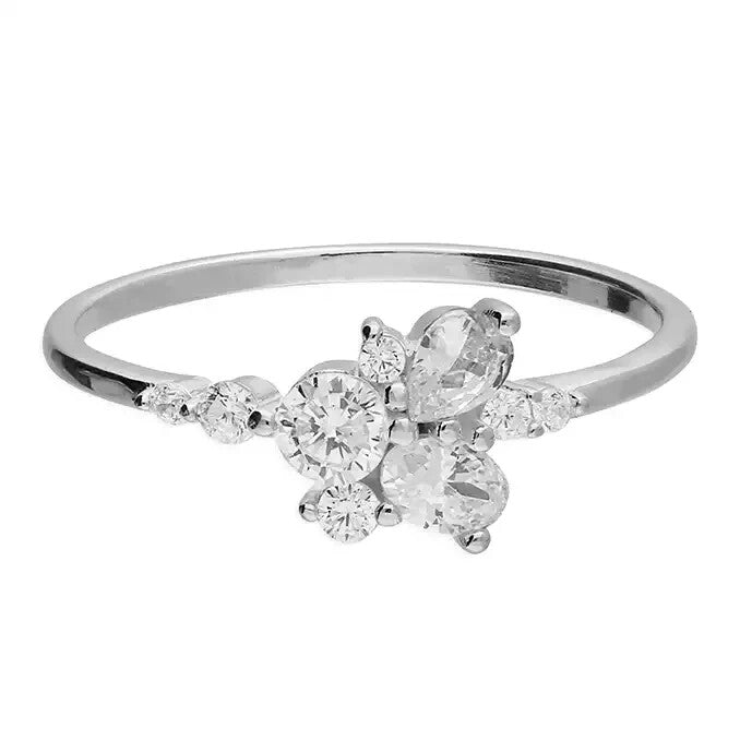 Floral Cluster Ring Sterling Silver 925 Hallmarked British Made Size L - Q