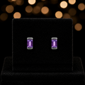 Baguette Natural Amethyst Stud Earrings Sterling Silver 925 Hallmarked