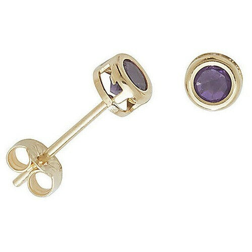 Yellow Gold Amethyst Earrings Solitaire Natural Stone 375 9 Carat New Boxed