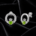 Peridot Claddagh Stud Earrings Sterling Silver 925 Hallmarked British Made