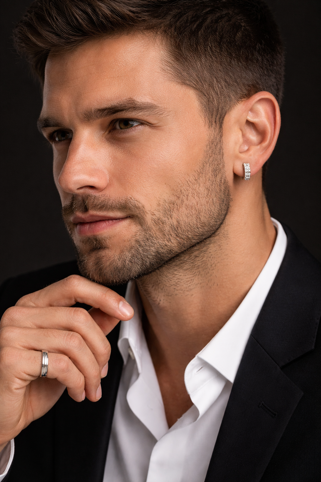 Mens Huggie Hoop Earring Cubic Zirconia Sterling Silver Gents 925 Hallmark
