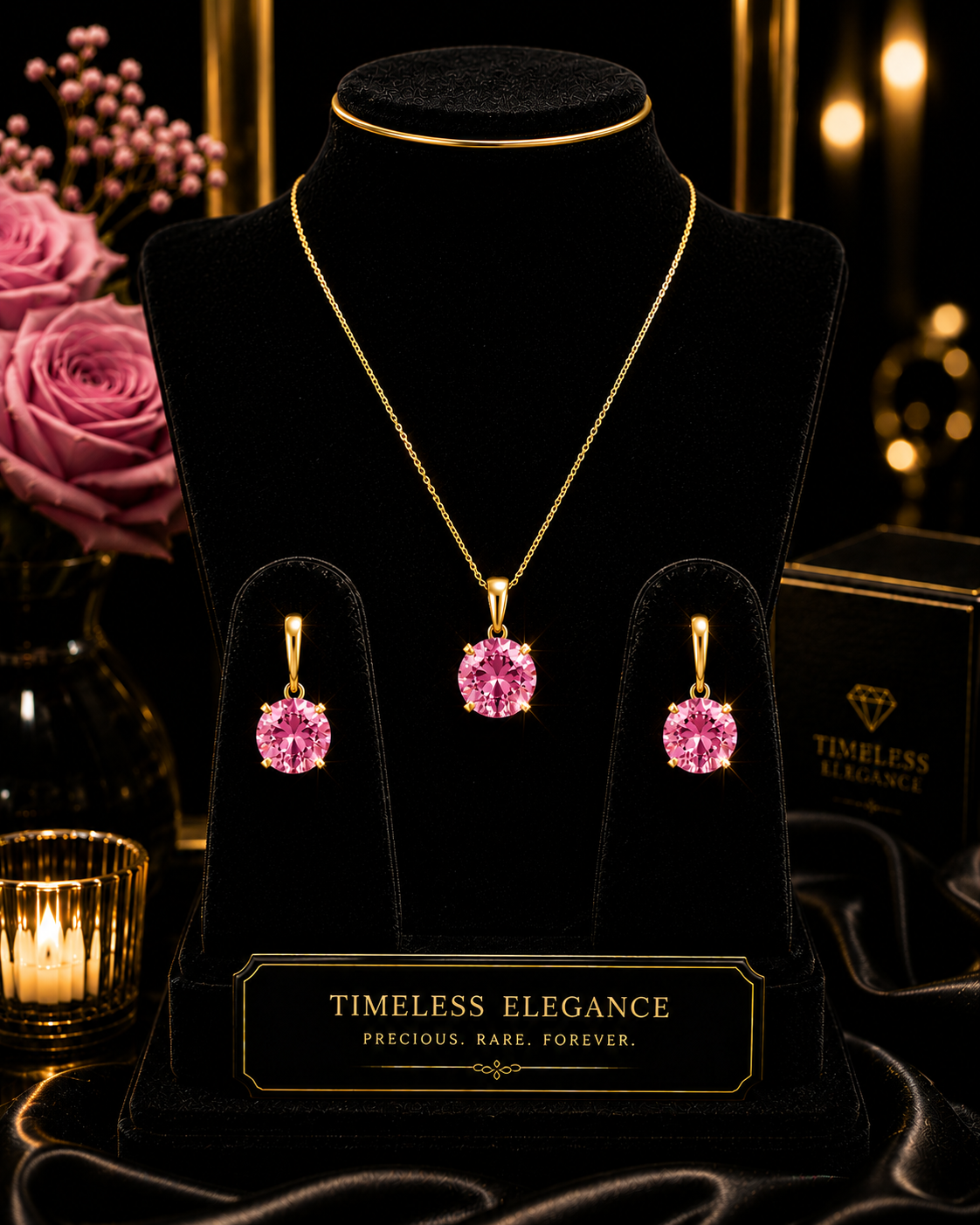 Yellow Gold Pink Topaz Pendant Hallmarked British Made All Chain Lengths