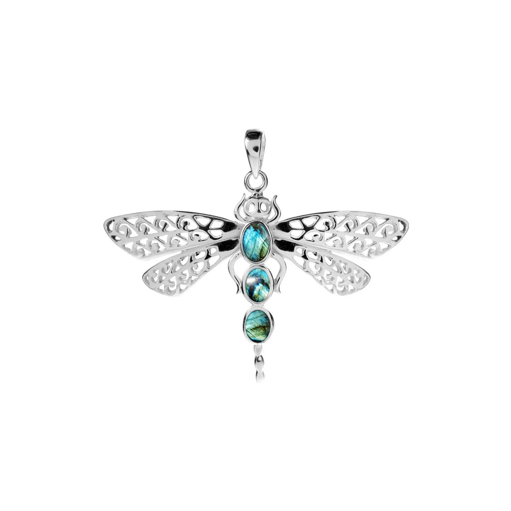Labradorite Dragonfly Pendant Sterling Silver 925 Hallmarked All Chain Lengths