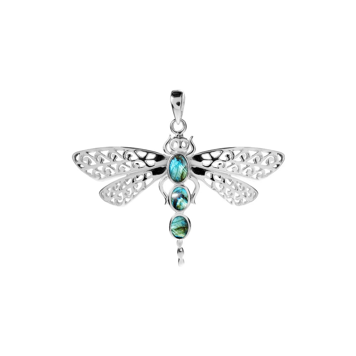 Labradorite Dragonfly Pendant Sterling Silver 925 Hallmarked All Chain Lengths