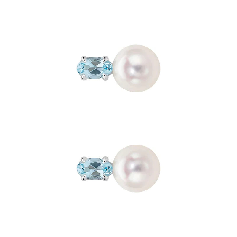 Pearl & Topaz Teardrop Earrings 9ct White Gold 375 Hallmarked British Made