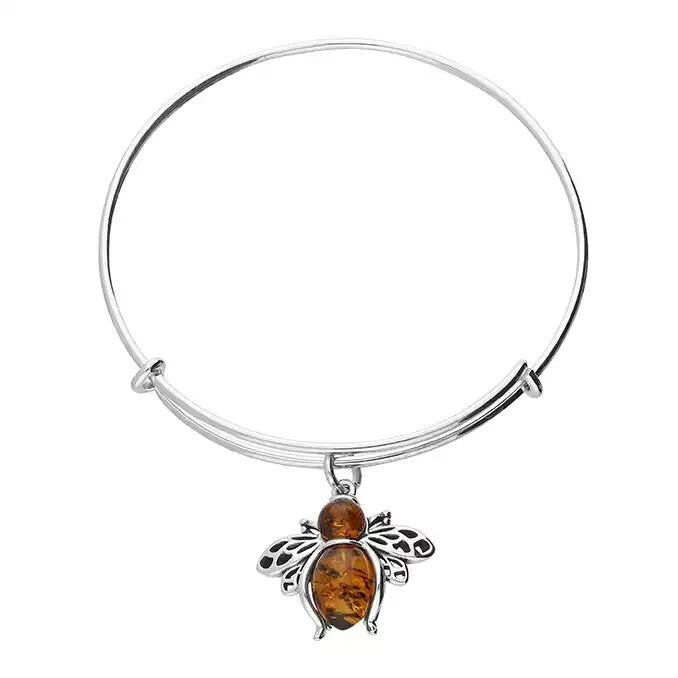 Amber Bee Expandable Bangle Sterling Silver 925 Hallmark British Made Brand New