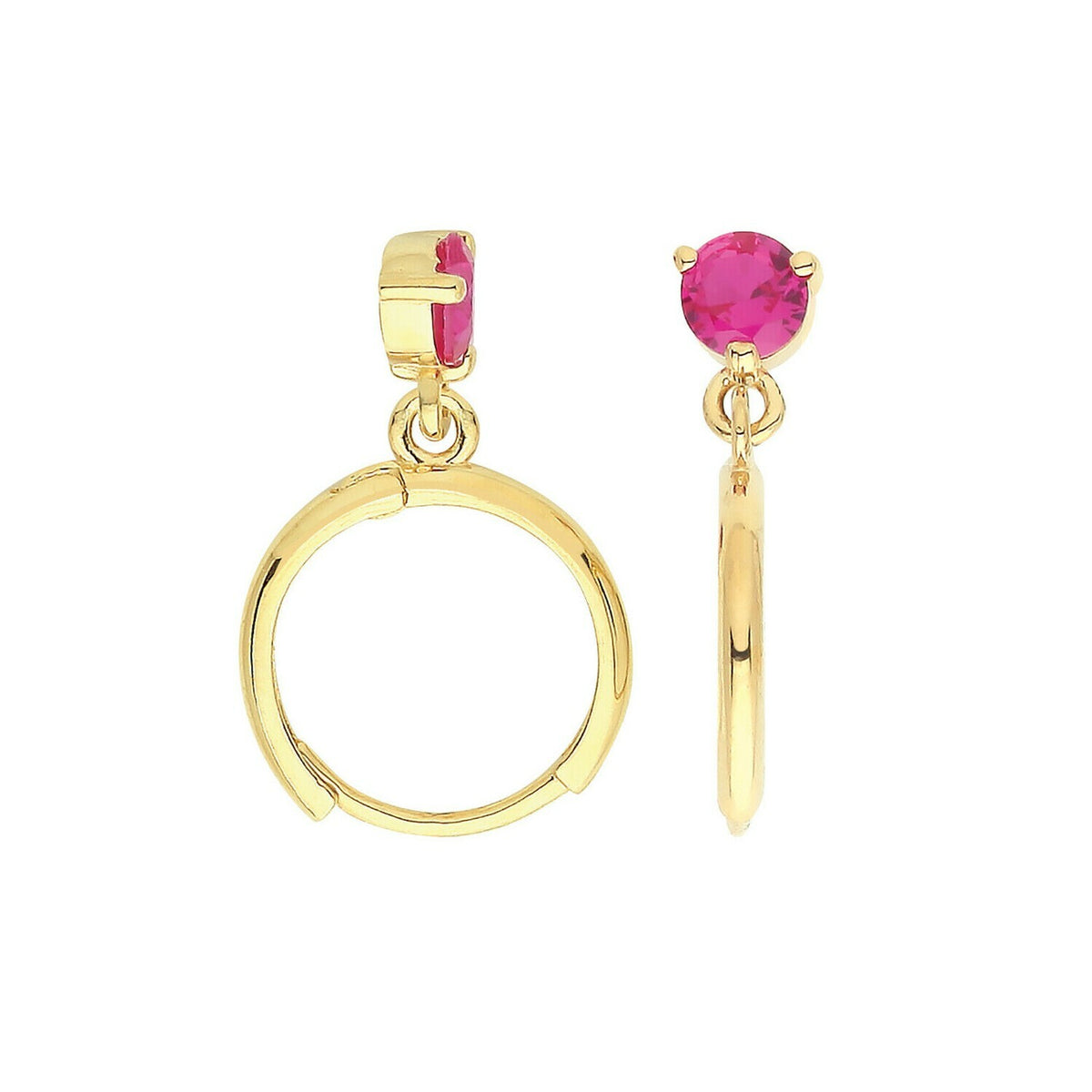 Yellow Gold Ruby Earrings Drop Hoops Natural Stone 375 9 Carat New Boxed