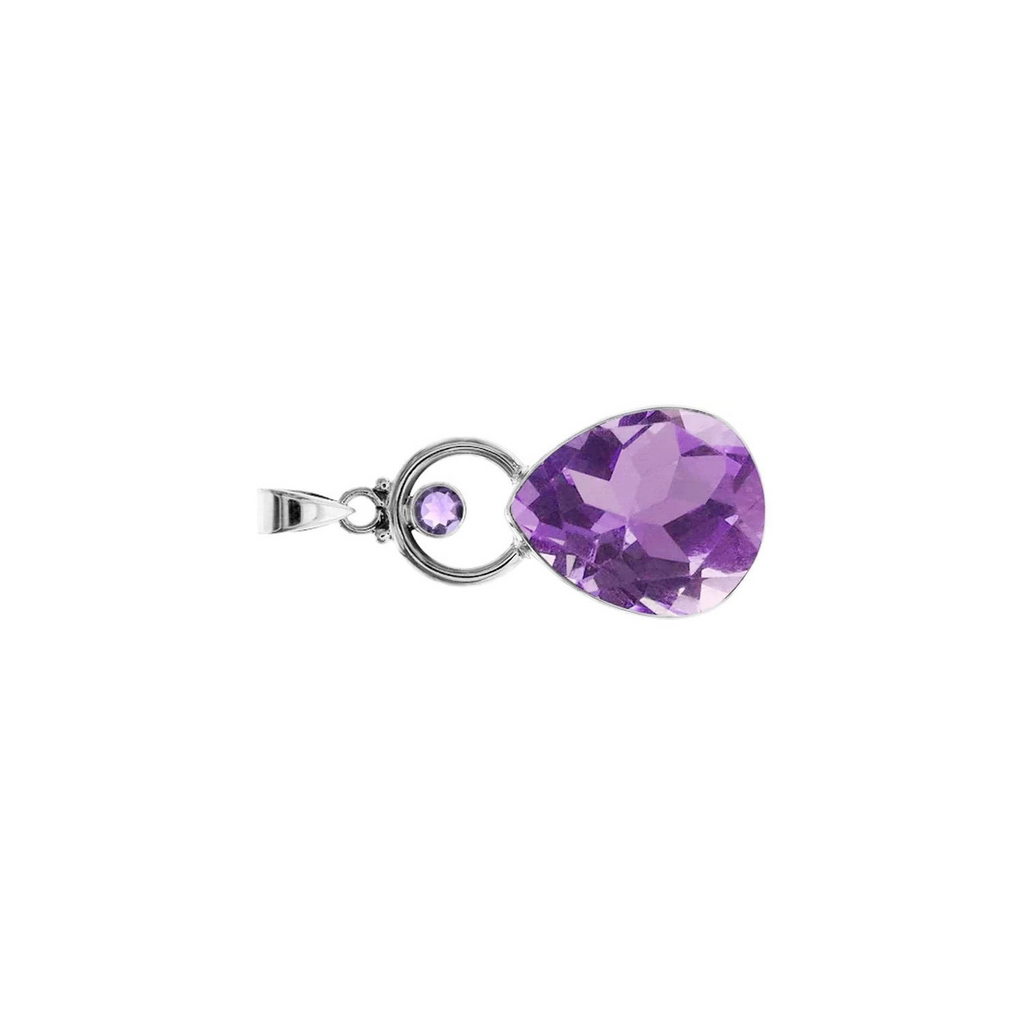 Teardrop Amethyst Hoop Pendant Sterling Silver 925 Hallmarked All Chain Lengths