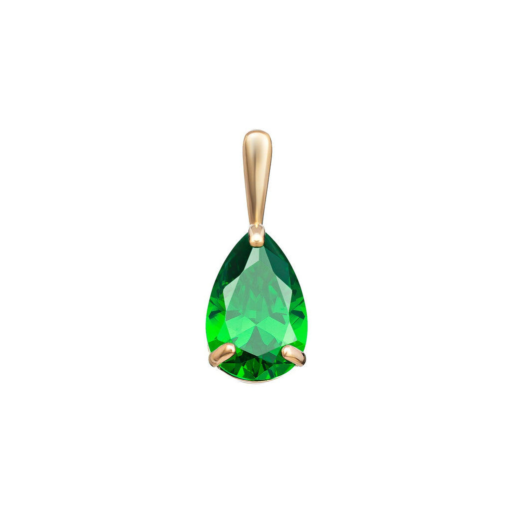 Yellow Gold Emerald Teadrop Pendant Hallmarked British Made All Chain Lengths