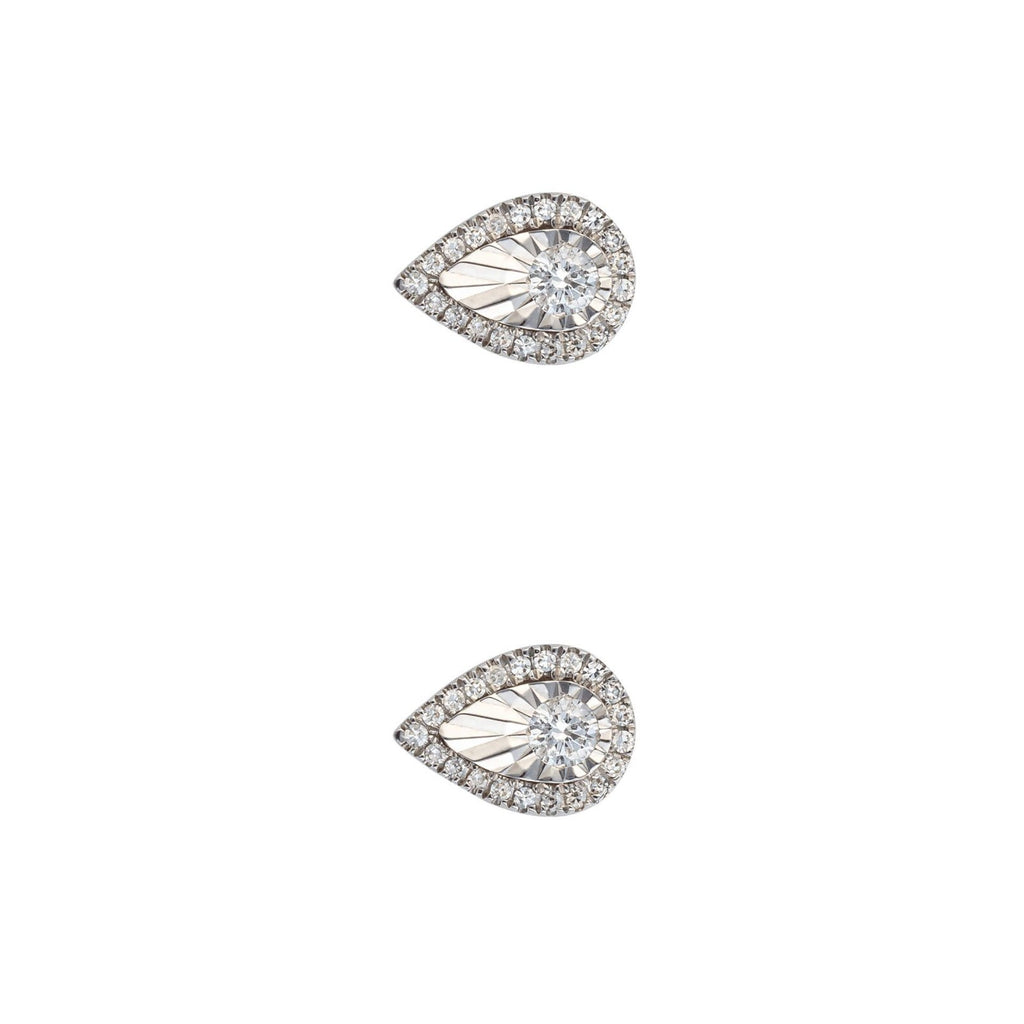 Real Diamond Cut Stud Earrings 9ct White Gold 375 Hallmarked British Made