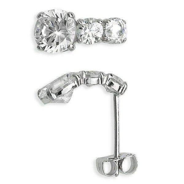 9ct White Gold Three Stone Drop Stud Earrings 375 Hallmark Trilogy