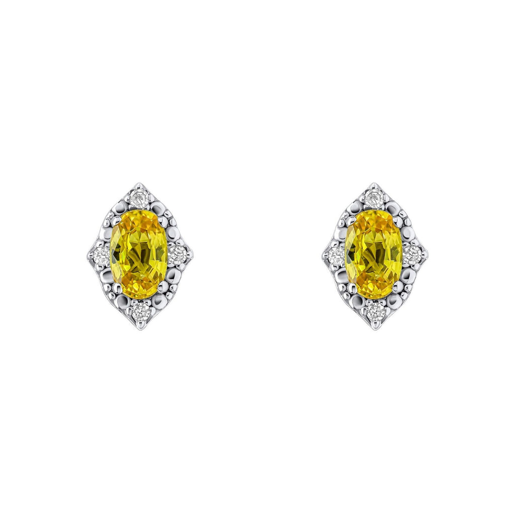 Oval Sapphire & Diamond Stud Earrings 9ct White Gold 375 Hallmarked British Made